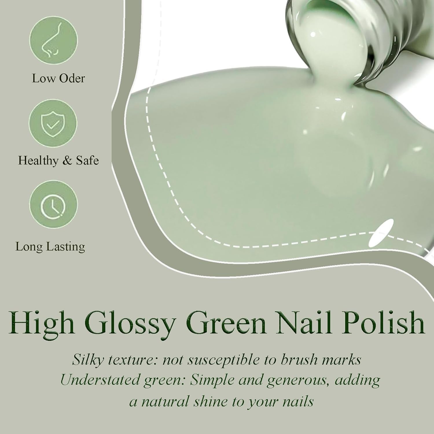 Fresh Green Fingernail Polish - Sage Green Nail Lacquer - Chip Resistant, Long Lasting, Air Dry Quick Dry Nail Art Polish for Manicure DIY