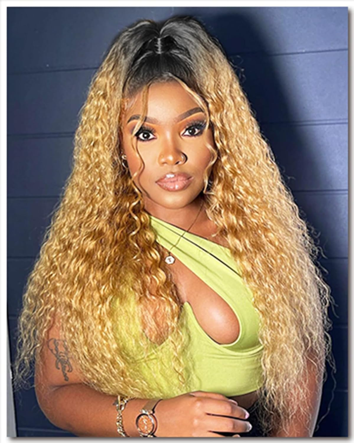 Omber Brown 27 Jerry Curly Lace Front Wigs Human Hair Colored Lace Frontal Wig for Women 4X4 HD Lace Blonde Curly Wig Human Hair Pre Plucked with Baby Hair 200% Density