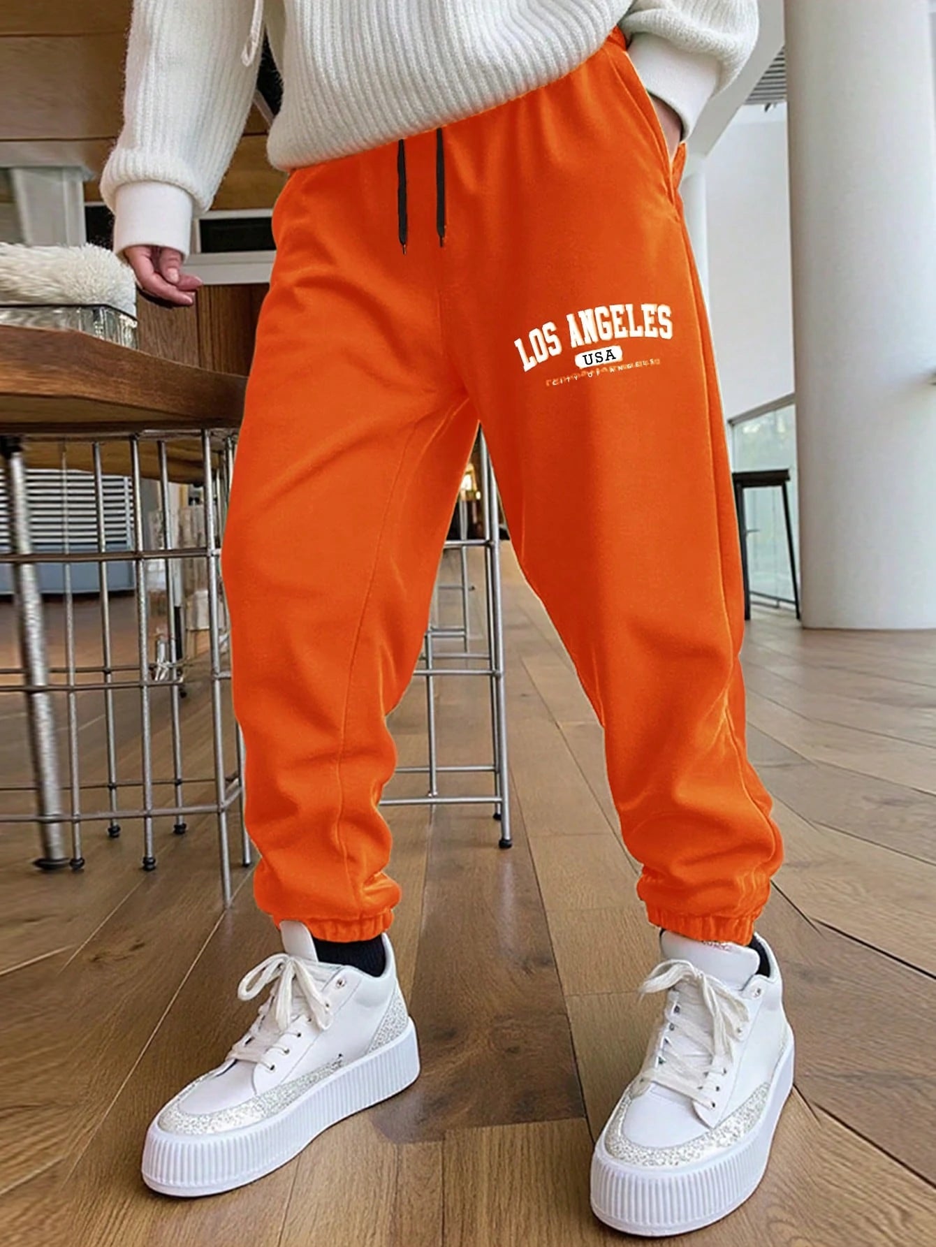 Manfinity Sporsity Men'S Loose Fit Los Angeles Letter Printed Sweatpants with Drawstring Waist, Going Out Long Casual Preppy Sweatpants, for Husband, Boyfriend Gifts