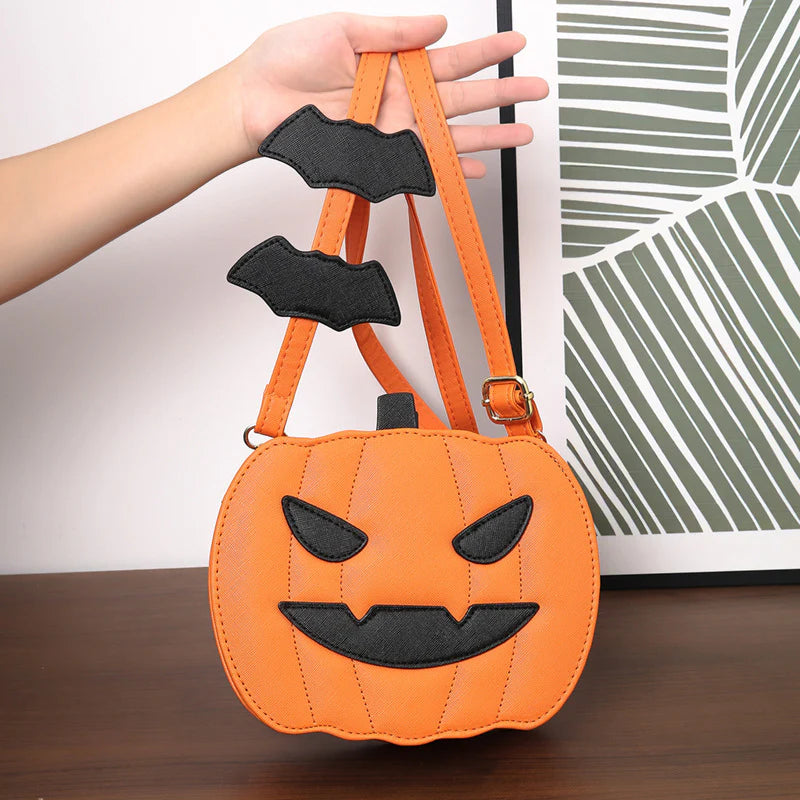 2023 Halloween Bags Funny Pumpkin Cartoon Shoulder Crossbody Bag with Bat Personalized Creative Female Bag