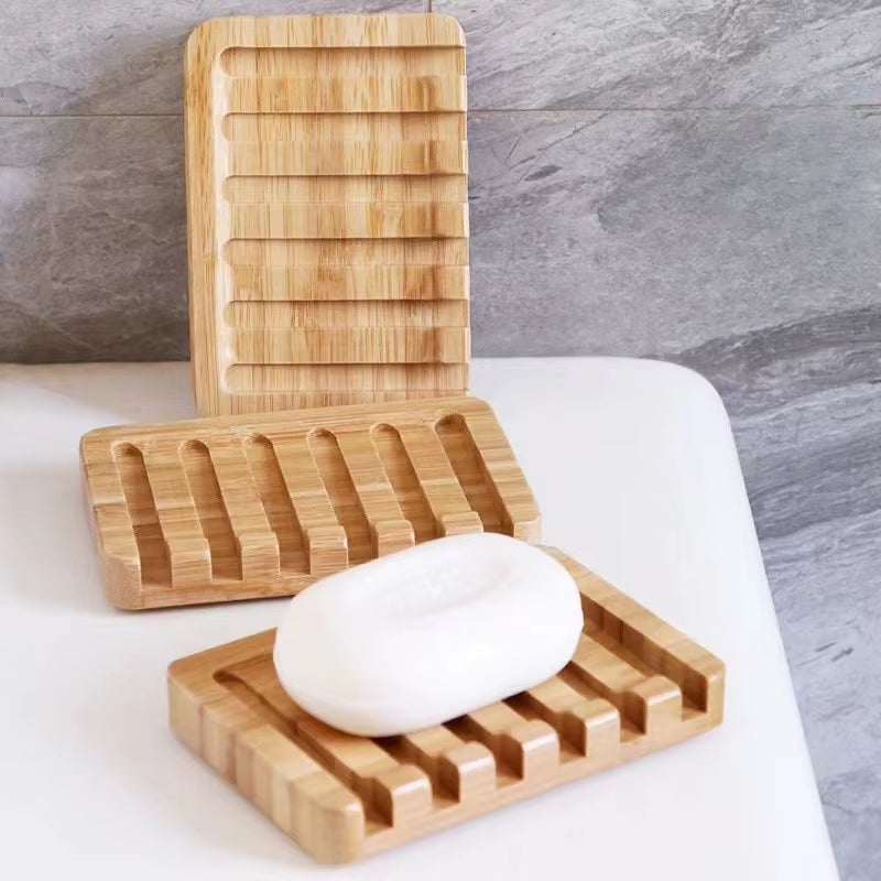 1/2Pcs Wooden Soap Dishes with Water Drain Natural Home Portable Bamboo Soap Sponge Holder Bathroom Accessories Organizer Tray