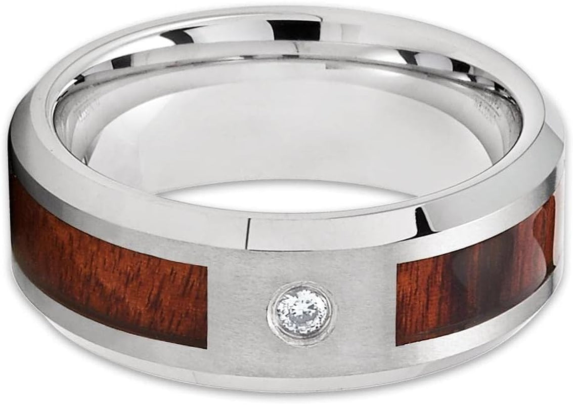 Koa Wood Wedding Ring,Tungsten Wedding Ring,8Mm Wedding Ring,Man'S Wedding Ring,Woman'S Ring