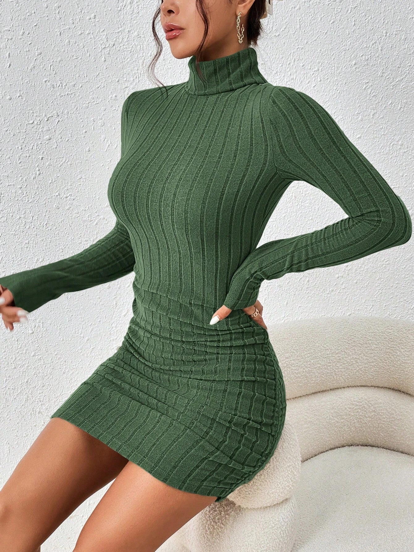 Frenchy Turtleneck Ruched Detail Bodycon Dress