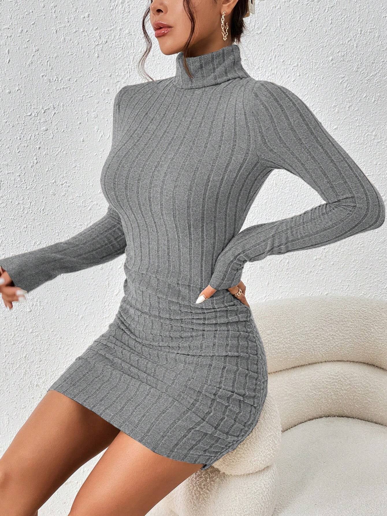 Frenchy Turtleneck Ruched Detail Bodycon Dress