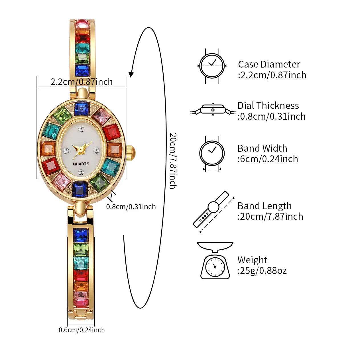 1PC Women'S Retro Style Quartz Watch Elegant Ladies' Style Colorful Diamond Set Dial Compact Watch Women'S Watch Holiday Gift