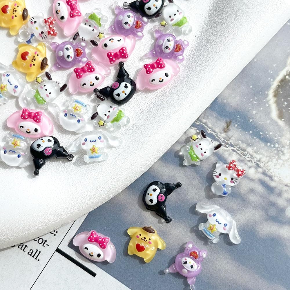 70PCS Kawaii Nail Art Charms 3D Cute Cat Resin Jelly Gummy Sweet Candy Slime Making Ornament Nail Decoration Accessories for DIY