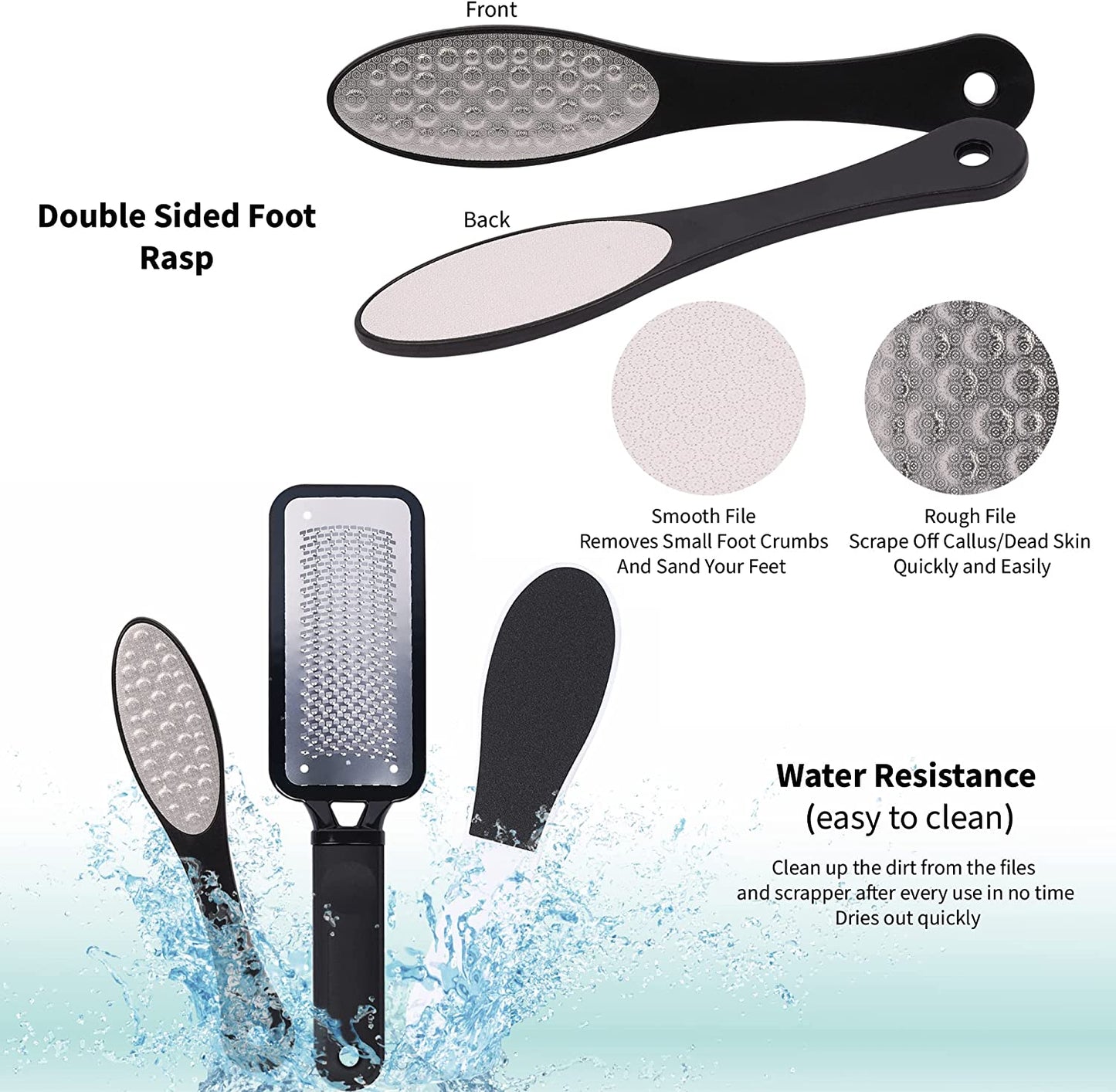 Professional Foot Scrubber for Hard Skin - Pack 3 Pedicure Foot File, Foot Scraper & Callus Remover for Feet Leaving Soft & Smooth Heels