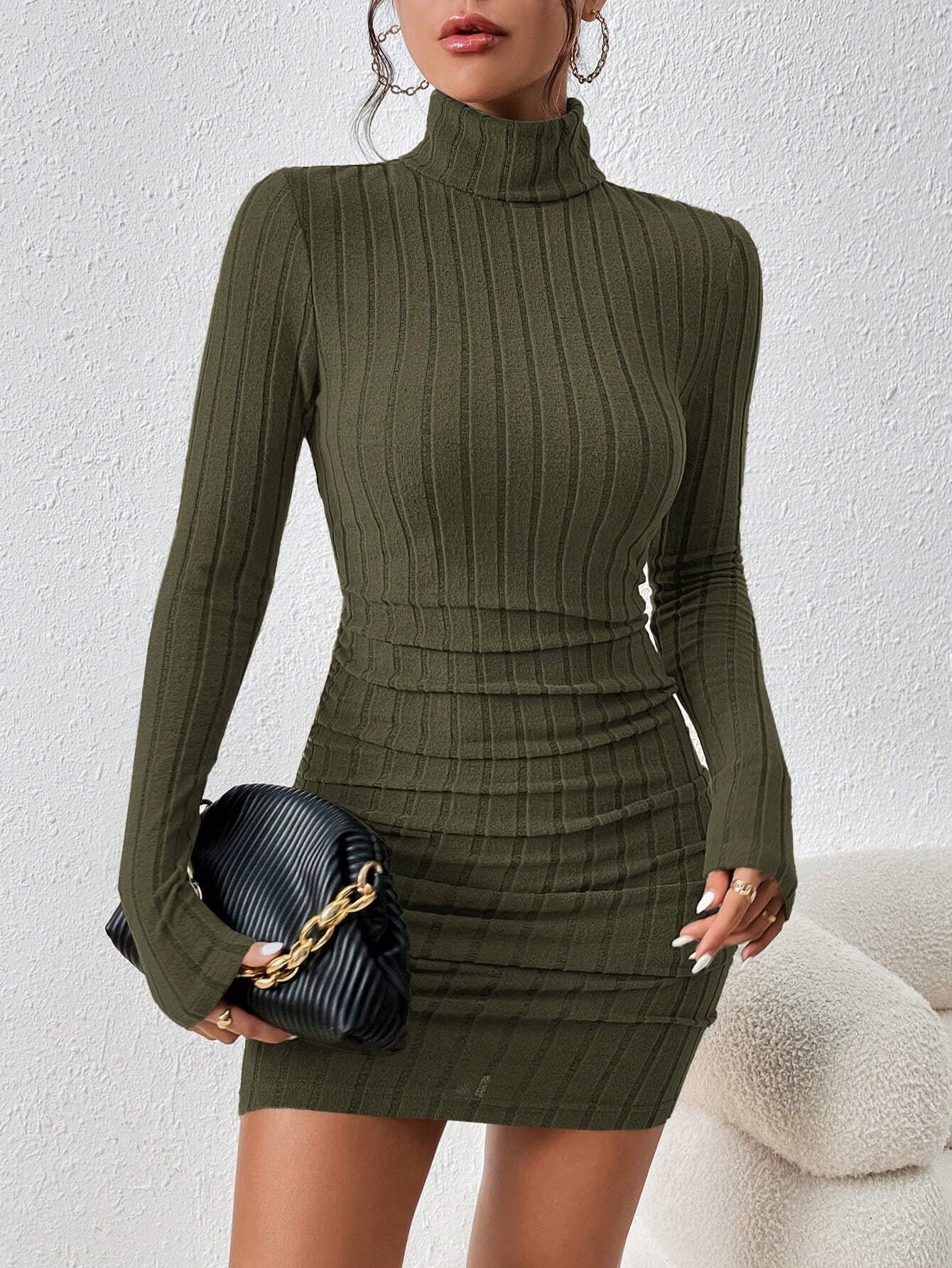 Frenchy Turtleneck Ruched Detail Bodycon Dress