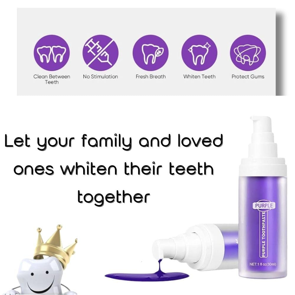 Purple Toothpaste for Teeth Whitening - Tooth Stain Removal, Purple Teeth Whitener, Foam Formula