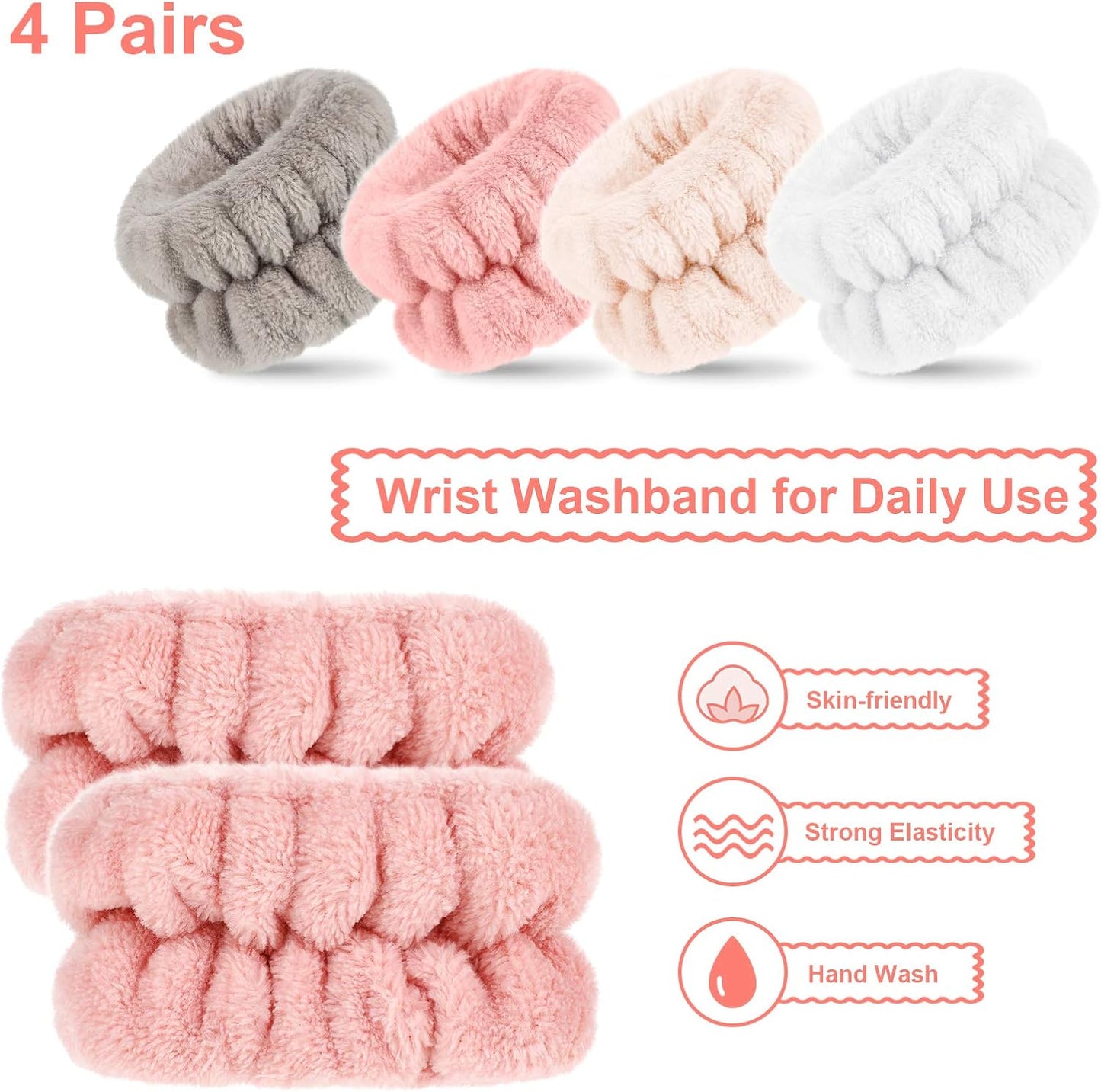 4 Pairs Wrist Bands for Washing Face Wrist Spa Microfiber Wash Towel Band Scrunchies Absorbent Wristbands Sweatband for Women Prevent Liquid from Spilling