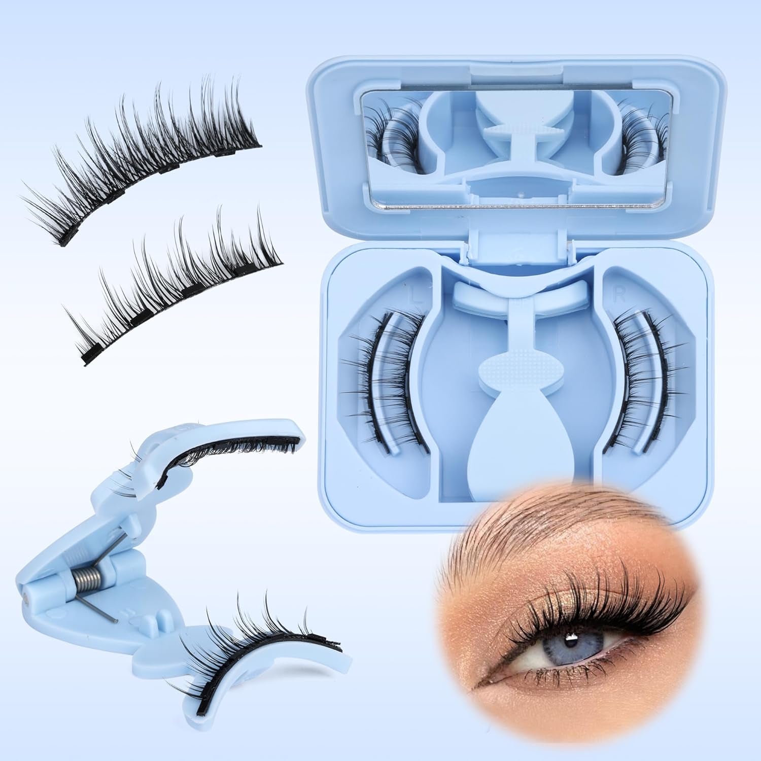 Magnetic Eyelashes with Applicator Magnetic Lashes Natural Look Reusable Manga Magnetic Eyelashes without Eyeliner Cat Eye False Eyelashes Magnetic Lashes with Clamp Kit No Glue Needed by