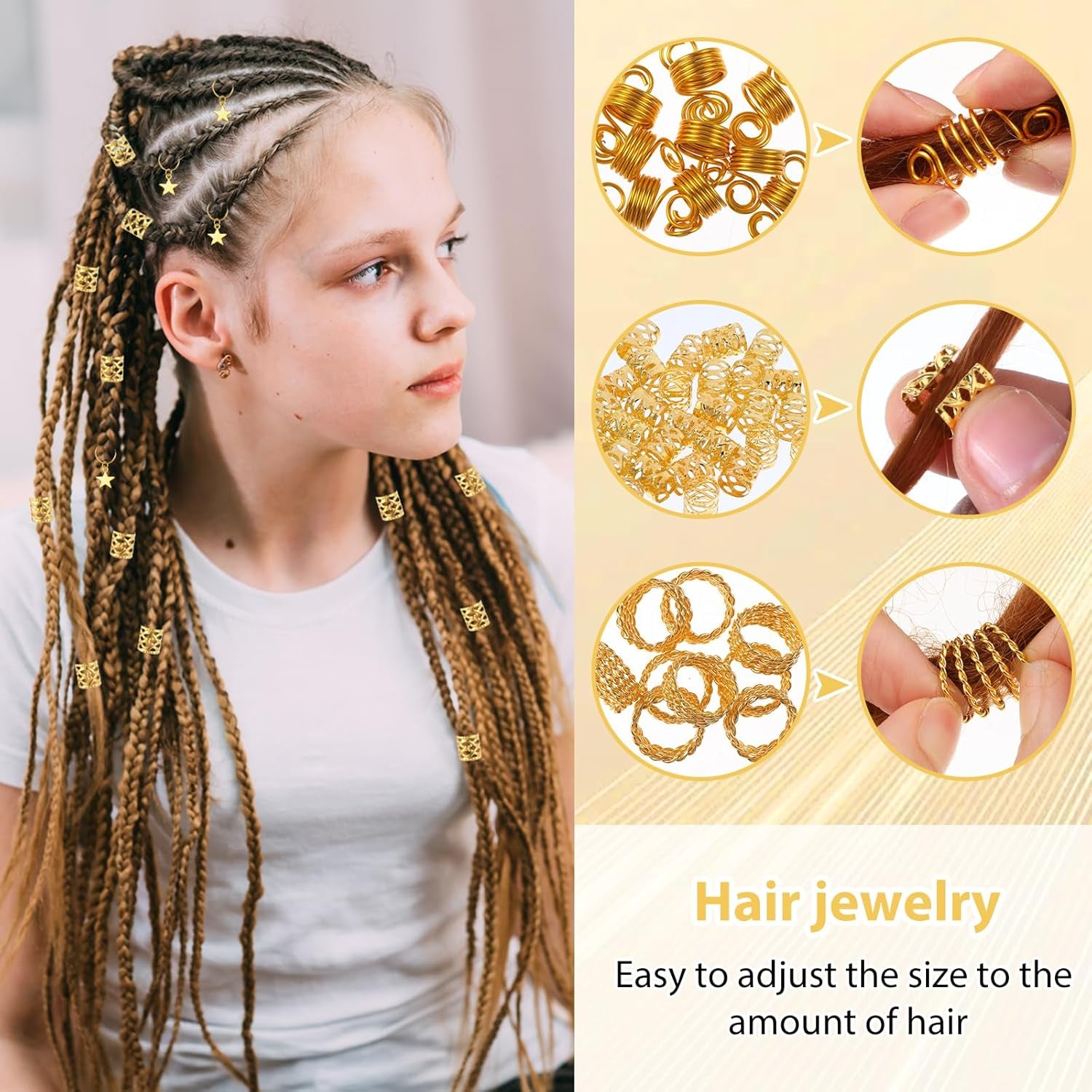 275 Pcs Gold Hair Jewelry for Braids, Loc Jewelry for Hair Dreadlock, Metal Gold Braids Rings Cuffs Clips Hair Braids Jewelry Accessories Hair Charms for Braid for Dreadlock Accessories