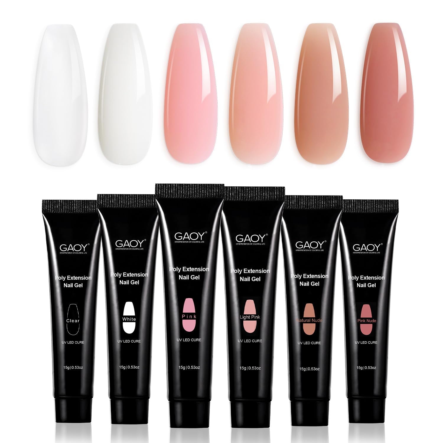 Poly Gel Set, Nail Extension Gel, 6 Colors Nude Pink Builder Gel Nail Enhancement Gel for Beginner & Professional Nail Art Salon DIY