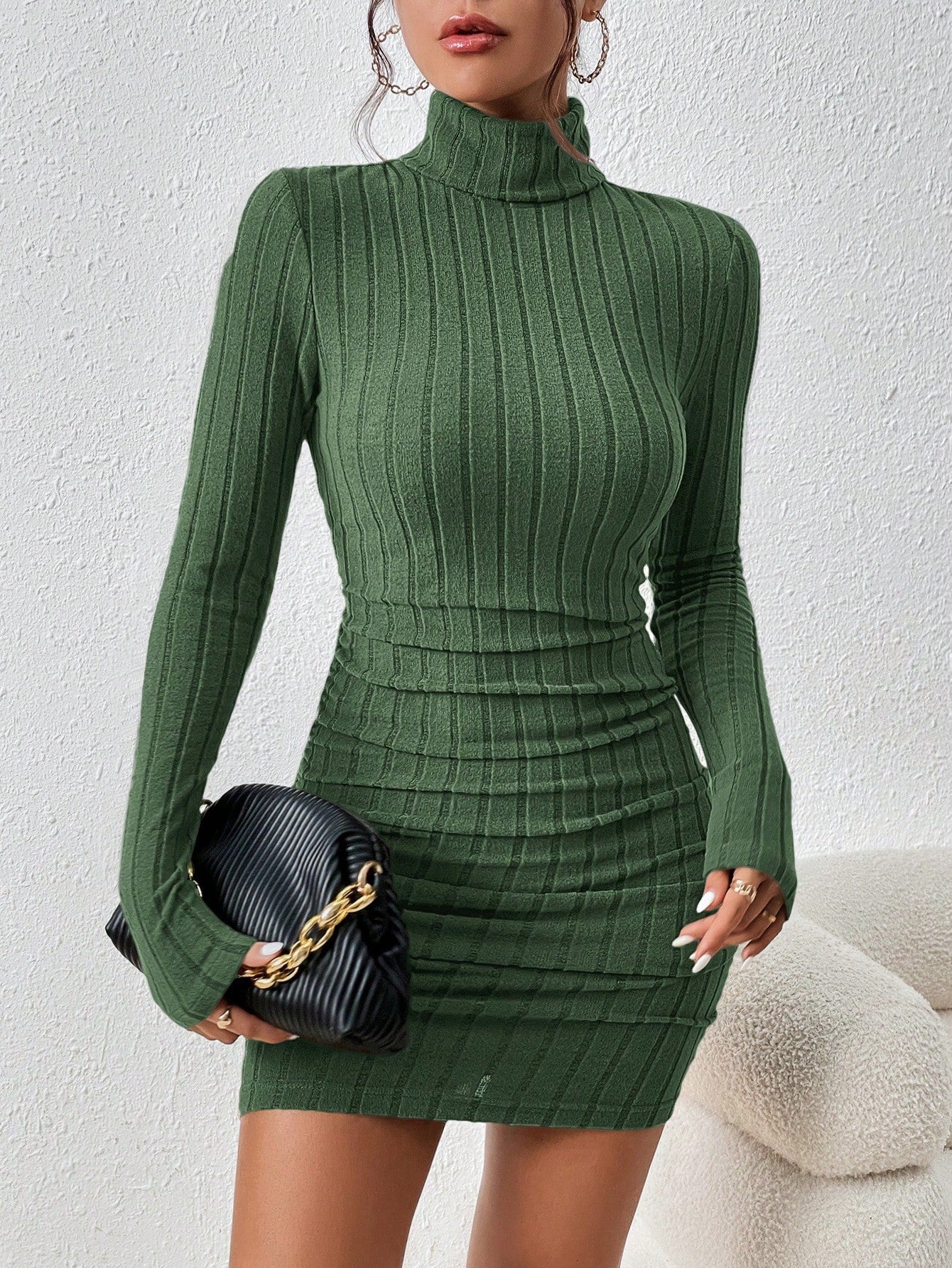 Frenchy Turtleneck Ruched Detail Bodycon Dress