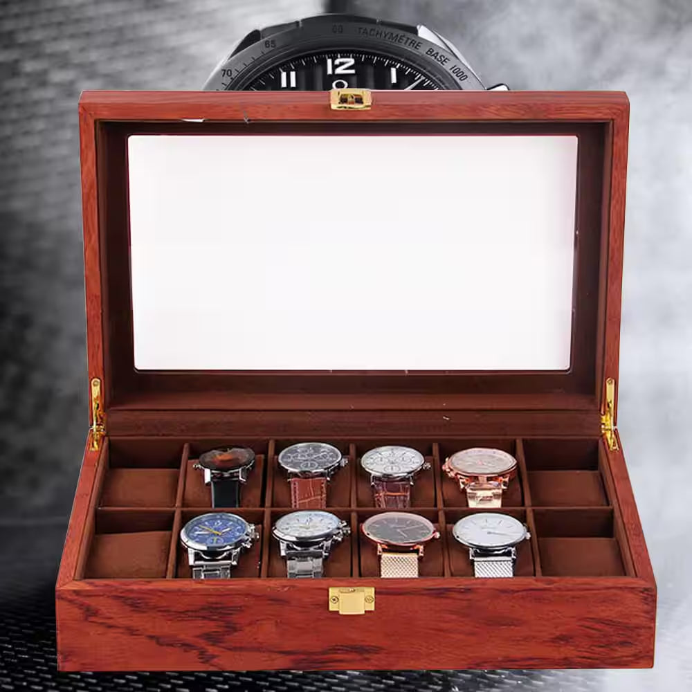 12 Slots Vintage Wooden Watch Box Jewelry Display Storage Case