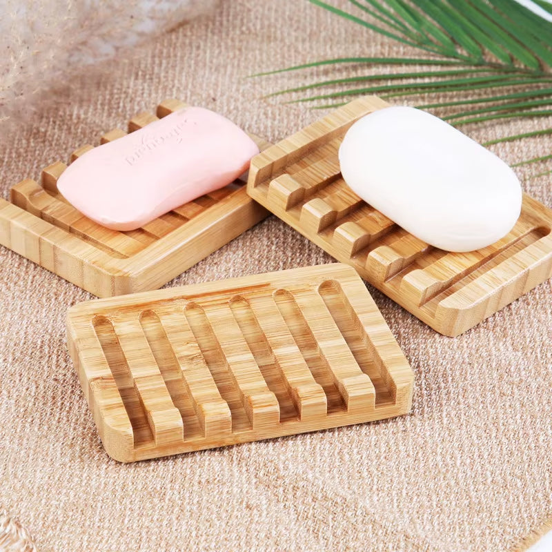 1/2Pcs Wooden Soap Dishes with Water Drain Natural Home Portable Bamboo Soap Sponge Holder Bathroom Accessories Organizer Tray