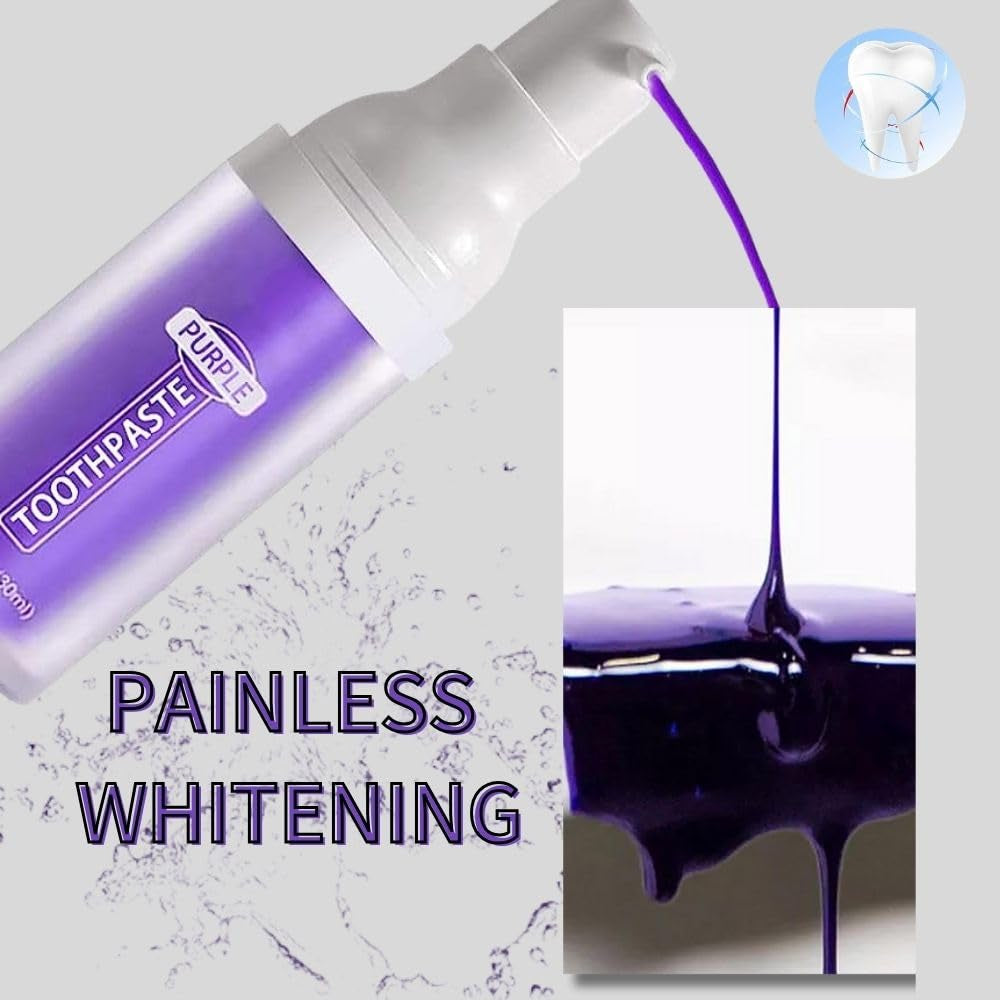 Purple Toothpaste for Teeth Whitening - Tooth Stain Removal, Purple Teeth Whitener, Foam Formula