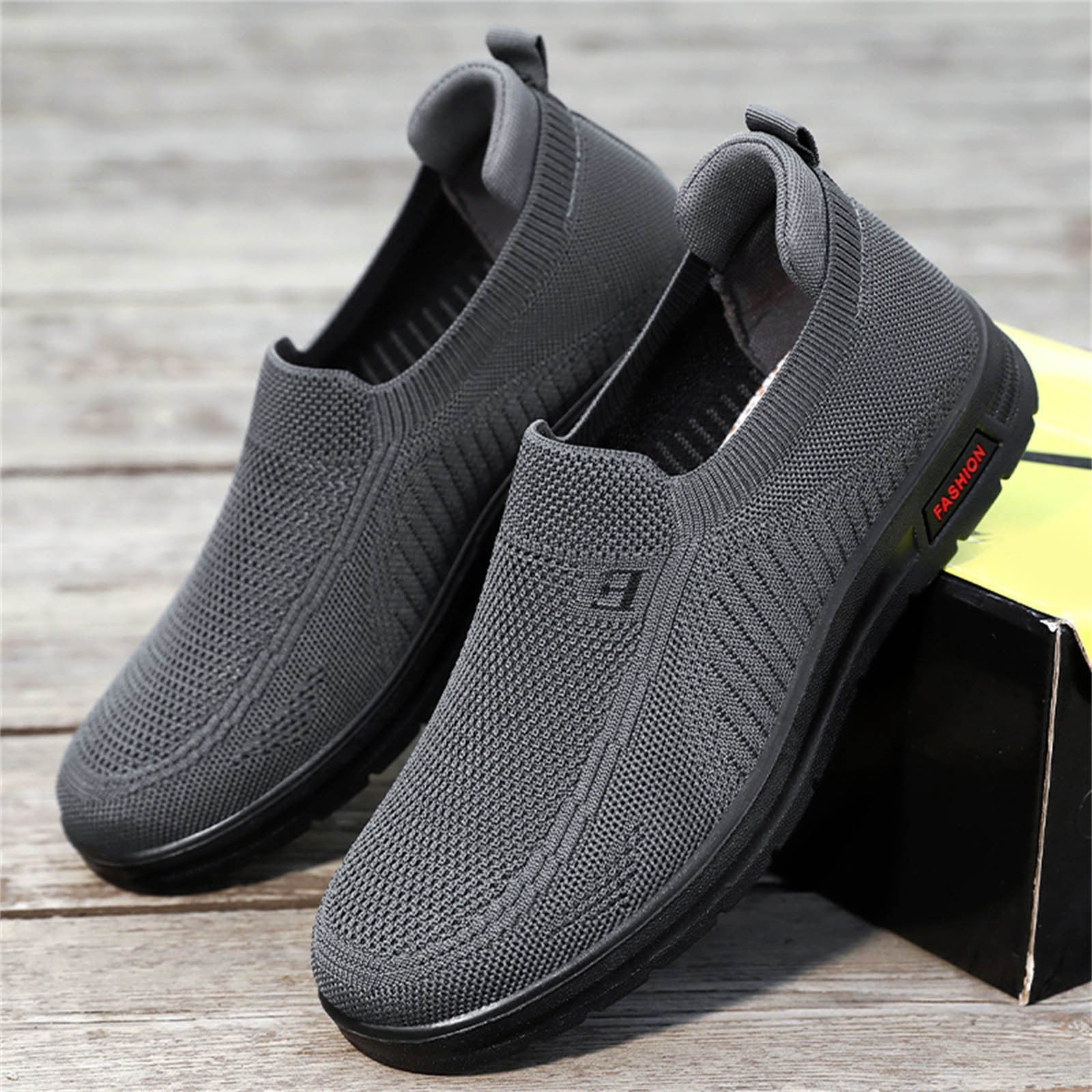 Men'S Wide Slip on Shoes Mens Classic Nylon Sneaker Fashion Summer and Autumn Men Sneakers Fly Woven Mesh Flat Slip on Comfortable 41