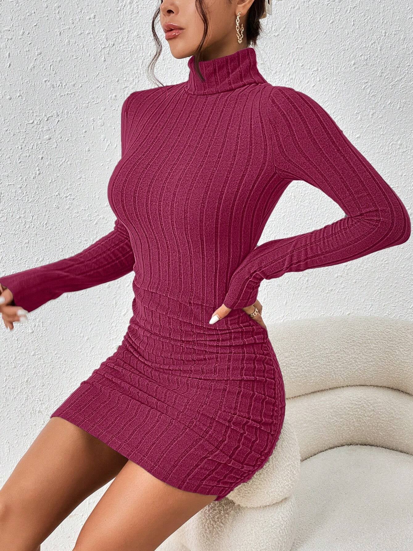 Frenchy Turtleneck Ruched Detail Bodycon Dress