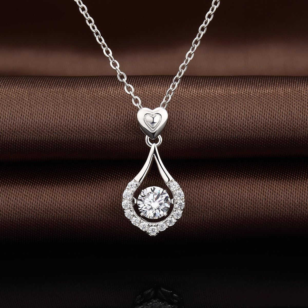 18K White Gold Plated 925 Sterling Silver Shaking CZ Diamond Pendant Necklace for Women with 5A+ Cubic Zirconia Necklace for Women