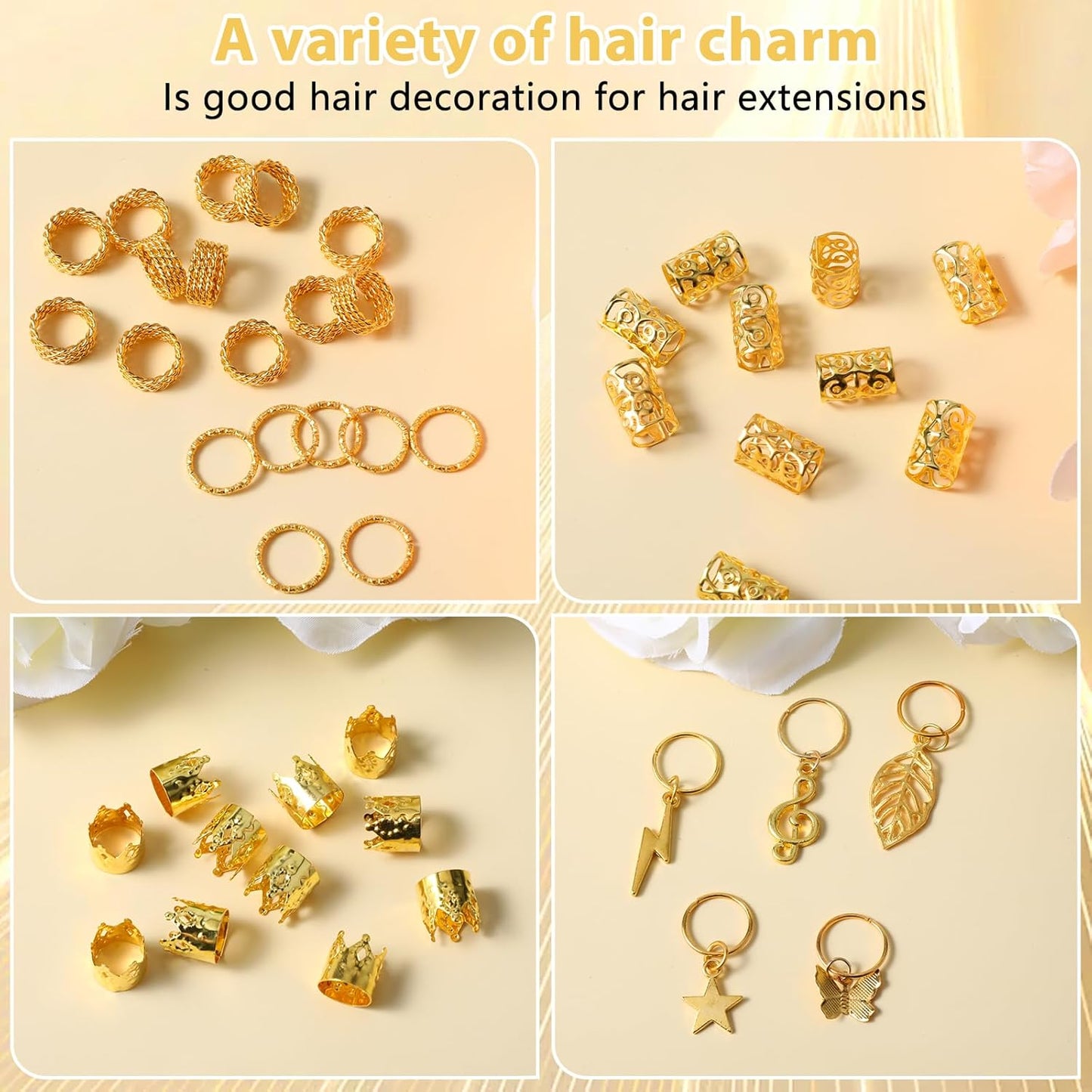 275 Pcs Gold Hair Jewelry for Braids, Loc Jewelry for Hair Dreadlock, Metal Gold Braids Rings Cuffs Clips Hair Braids Jewelry Accessories Hair Charms for Braid for Dreadlock Accessories