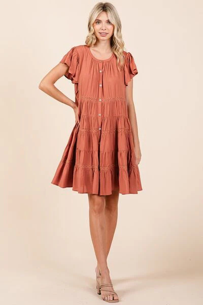 Mittoshop Lace Detail Ruffled Button down Tiered Dress