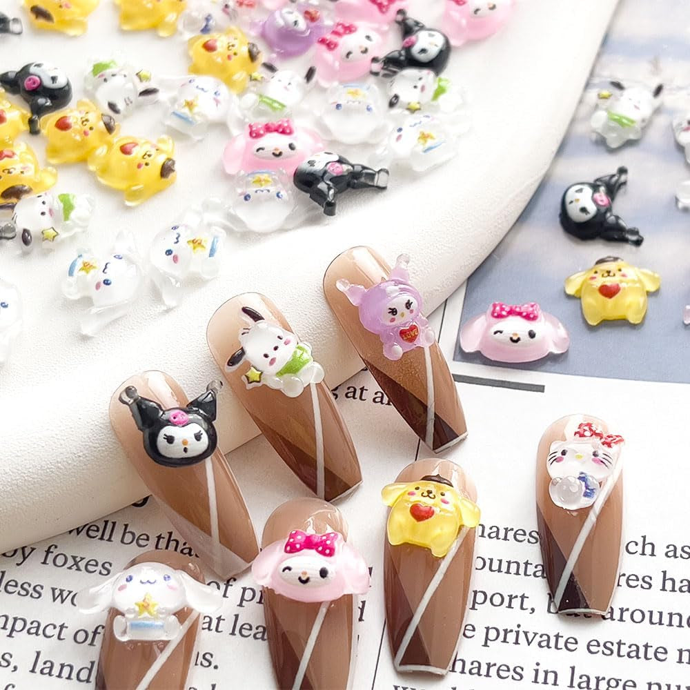 70PCS Kawaii Nail Art Charms 3D Cute Cat Resin Jelly Gummy Sweet Candy Slime Making Ornament Nail Decoration Accessories for DIY