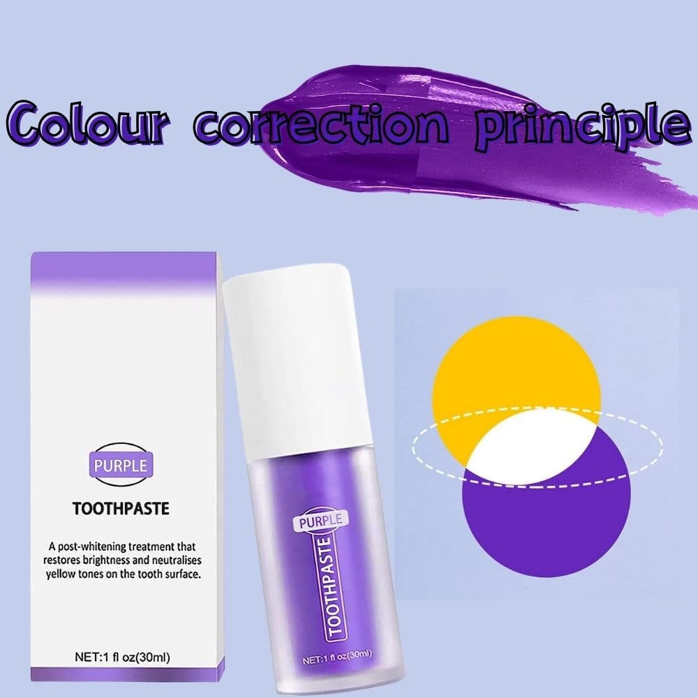 Purple Toothpaste for Teeth Whitening - Tooth Stain Removal, Purple Teeth Whitener, Foam Formula