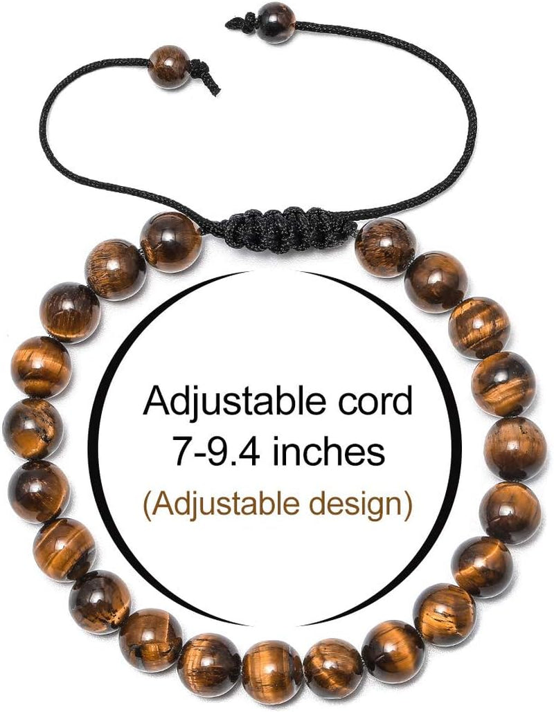 Natural Stone Bracelets for Men - 8Mm Tiger Eye | Matte Agate | Lava Rock Bracelets for Men Teen Boys Gifts Birthday Anniversary Christmas Gifts for Men Teens