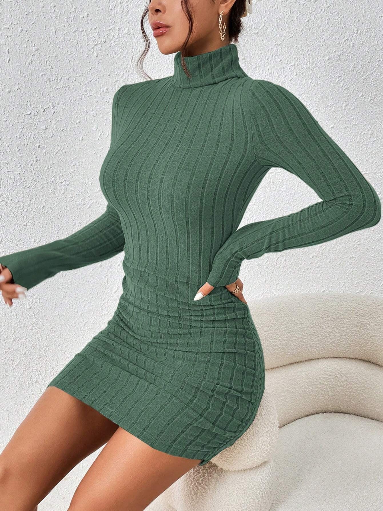 Frenchy Turtleneck Ruched Detail Bodycon Dress