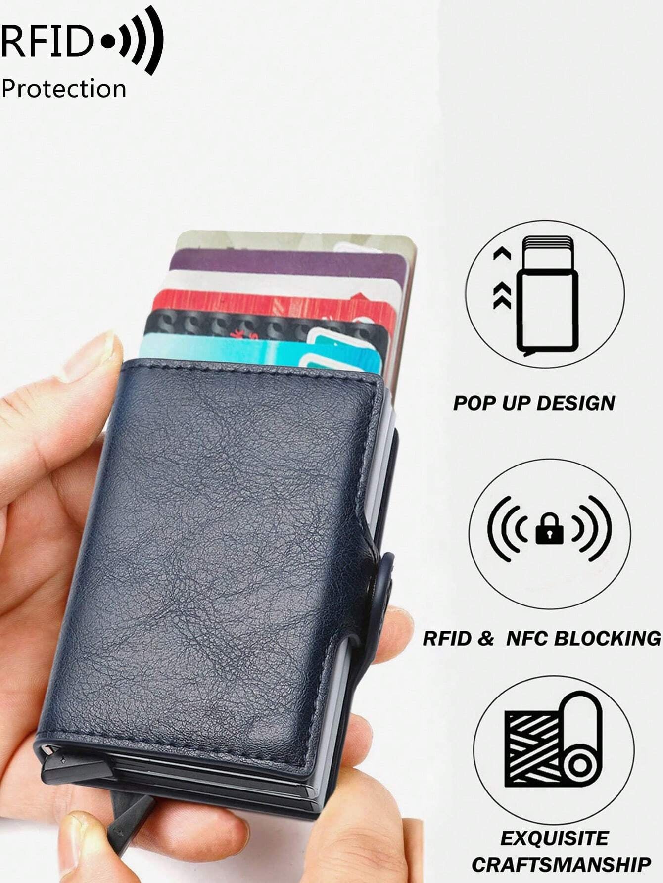 With Blocking Pop up PU Leather Money Clip Wallet Double Card Case Lightweight Portable Card ID Card White-Collar Workers for Male Holiday for Anniversary for Birthday Gift Accessories Gift Casual Robber Card Holder Wallet Business Card Holder Credit Card Holder for Men Mini Wallet Card Wallet Rfid Wallet