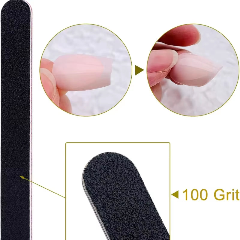 Nail File 10 PCS Professional Double Sided 100/180 Grit Nail Files Emery Board Black Manicure Pedicure Tool