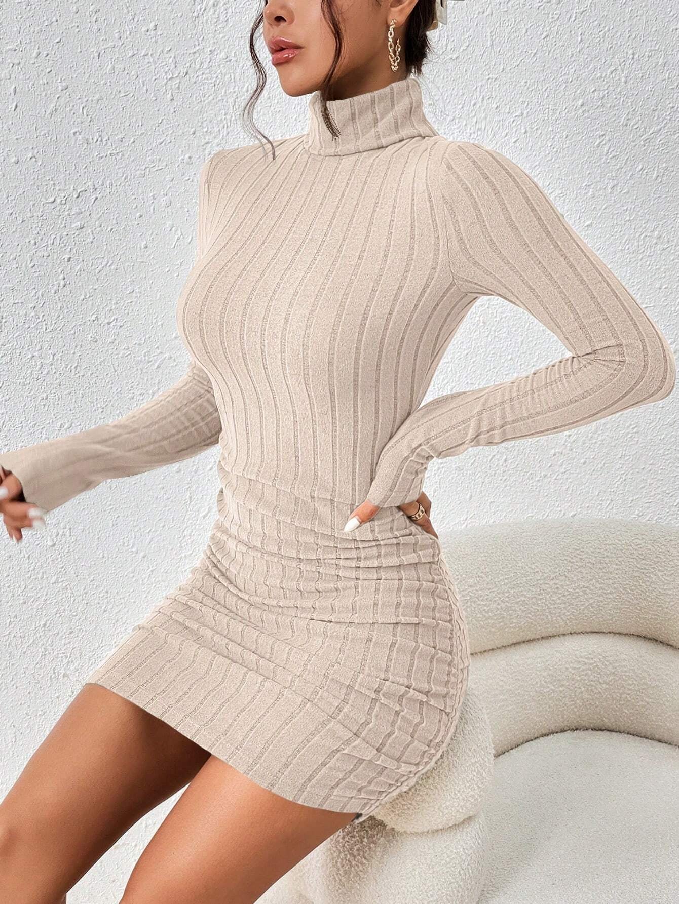 Frenchy Turtleneck Ruched Detail Bodycon Dress