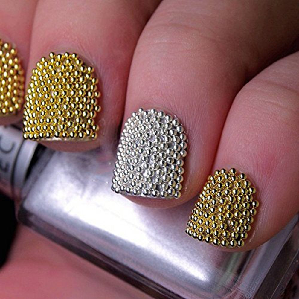 2Pcs Gold Silver Mini Metallic Caviar Nail Beads for 3D Metal Nail Ball Decoration Manicure Tools