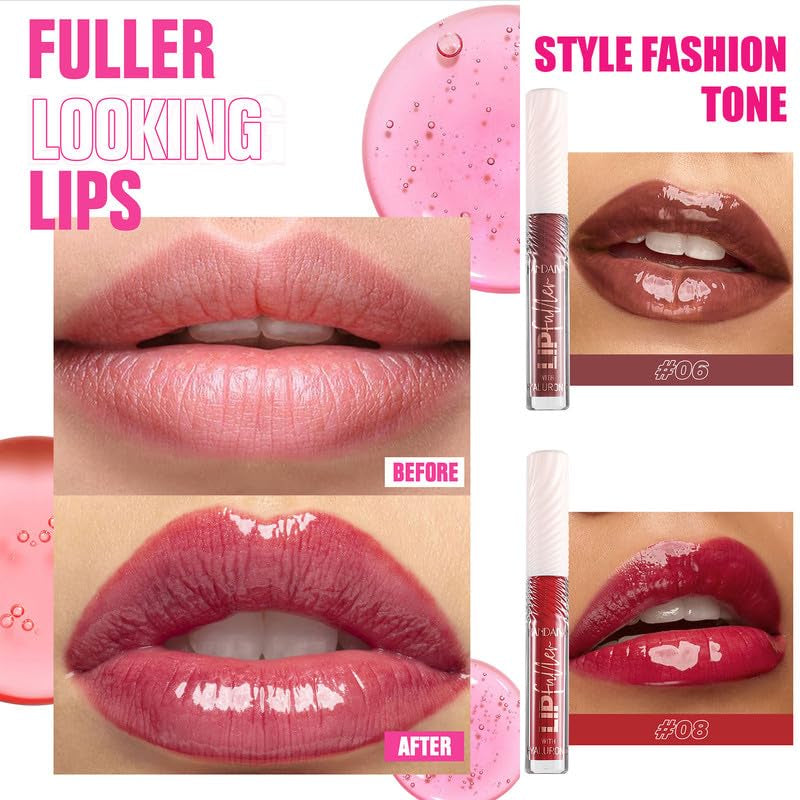 Pink Lip Gloss Balm, Nourishing Tinted Lip Oil Hydrating Lip Gloss, High Pigmented Plumping Lip Gloss, Moisturizing & Conditioning Formula, High-Shine Non-Sticky Lip Stain Vegan Lip(05#)