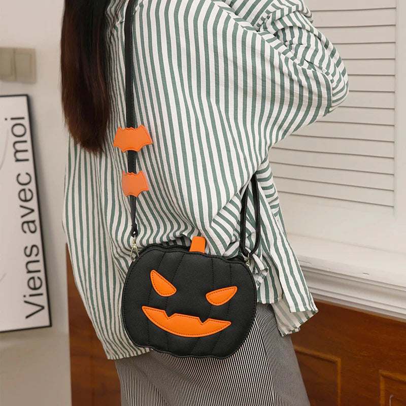 2023 Halloween Bags Funny Pumpkin Cartoon Shoulder Crossbody Bag with Bat Personalized Creative Female Bag