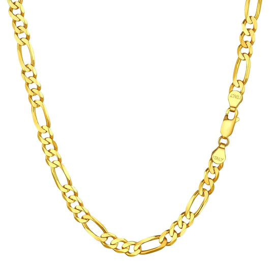 5Mm Figaro Chain 14K Gold in 925 Sterling Silver Chain Necklace for Women Men, Super Thin & Strong Necklace Chain