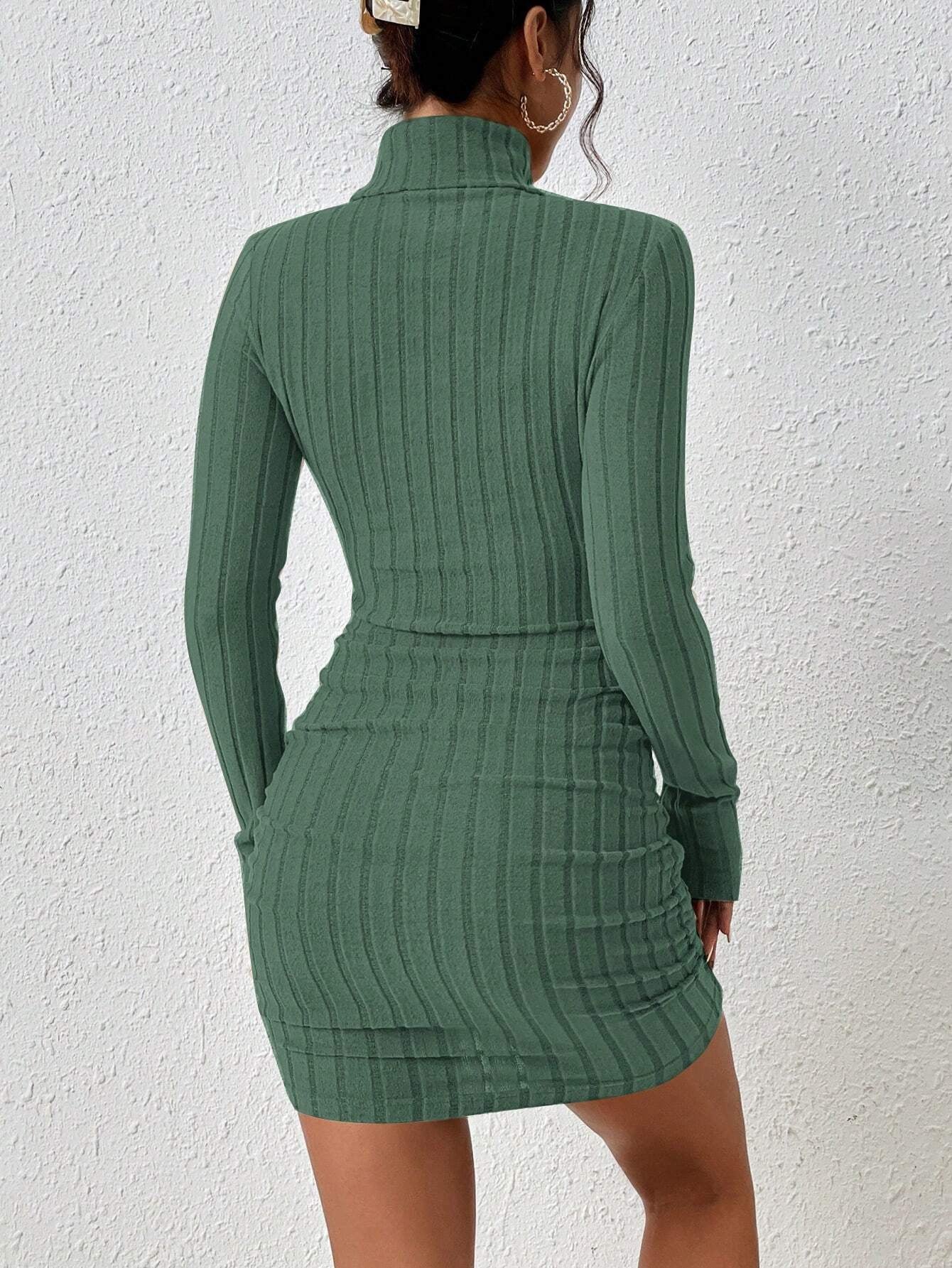 Frenchy Turtleneck Ruched Detail Bodycon Dress