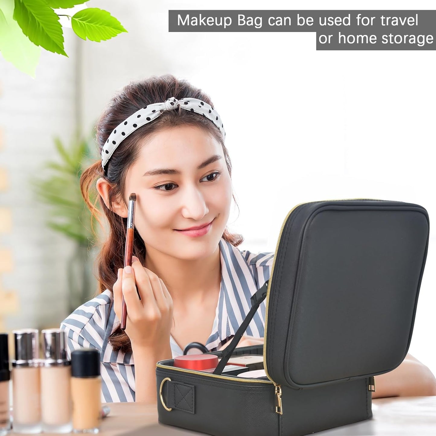 Travel Makeup Bag with LED Mirror - LED Makeup Bag 3 Color Brightness Adjustable,Lighted Makeup Case with Adjustable Dividers,Makeup Brush Holder Storage,Gift for Women (Black)