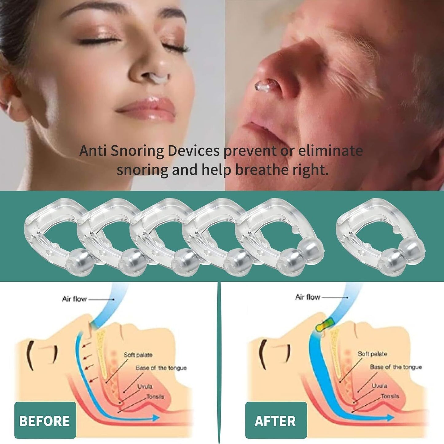 Anti Snoring Devices - Silicone Nose Clip Stop Snoring(6 Pack), Effective To