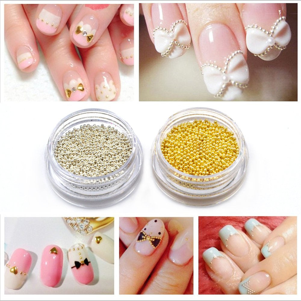 2Pcs Gold Silver Mini Metallic Caviar Nail Beads for 3D Metal Nail Ball Decoration Manicure Tools