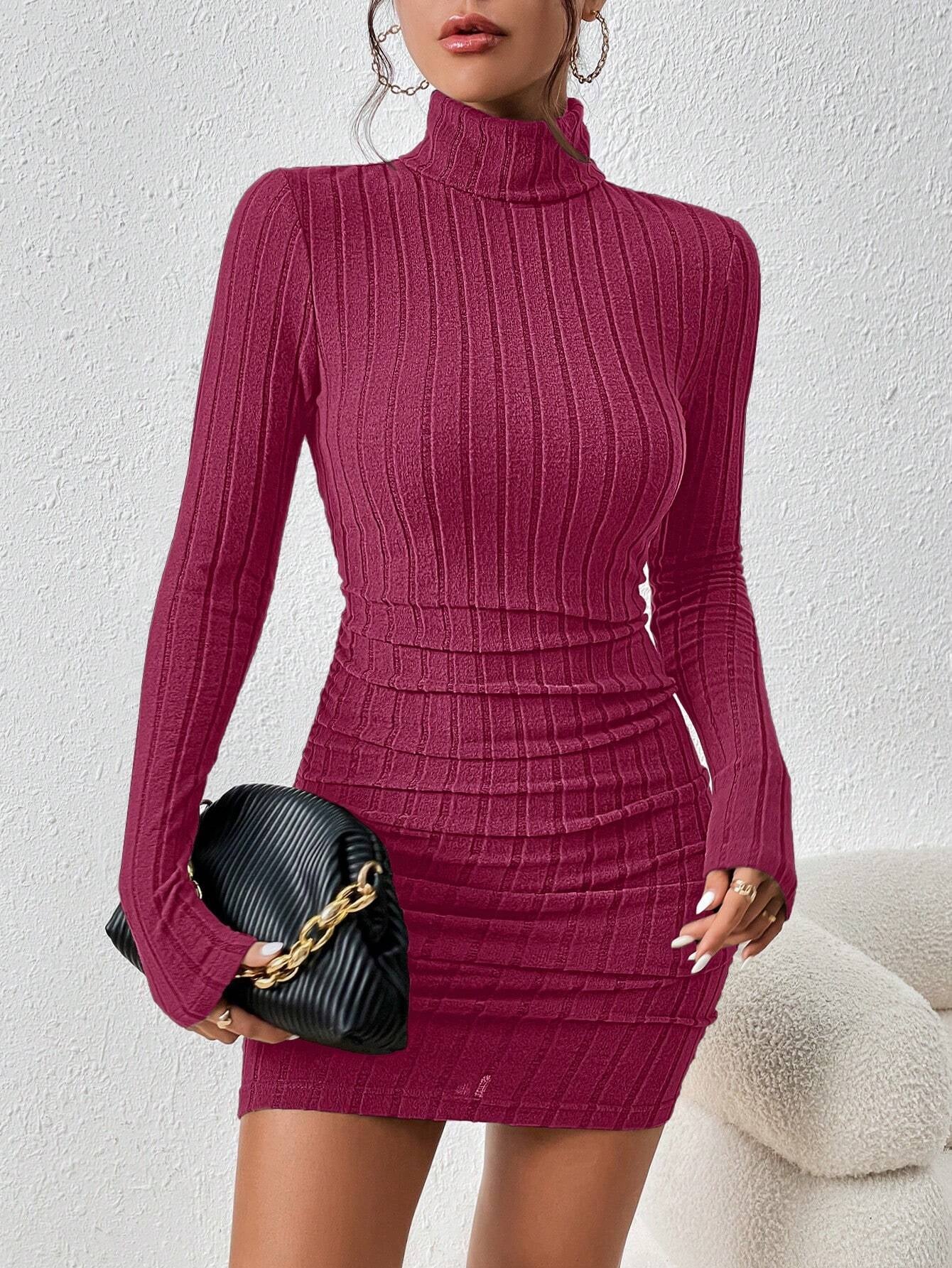 Frenchy Turtleneck Ruched Detail Bodycon Dress