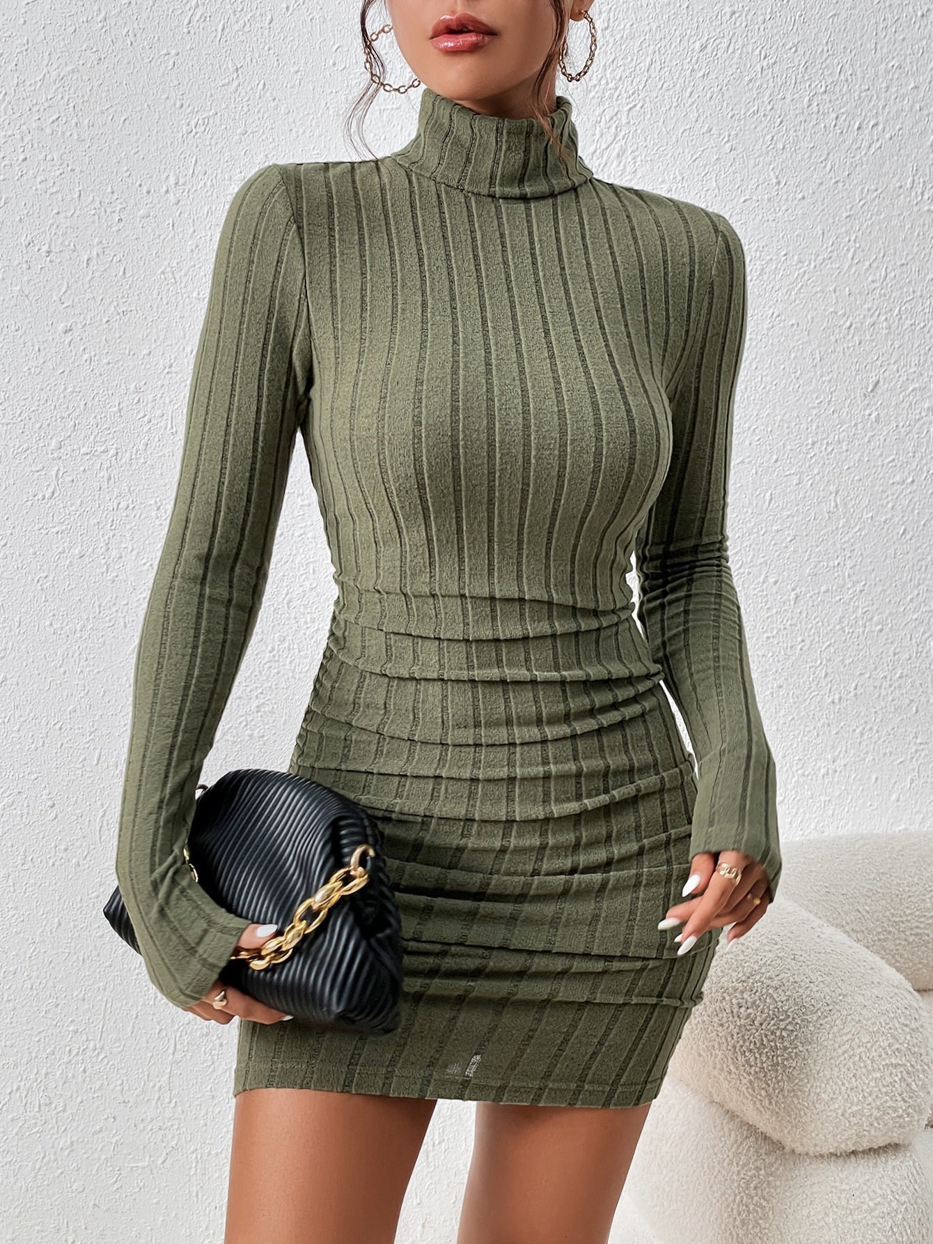 Frenchy Turtleneck Ruched Detail Bodycon Dress