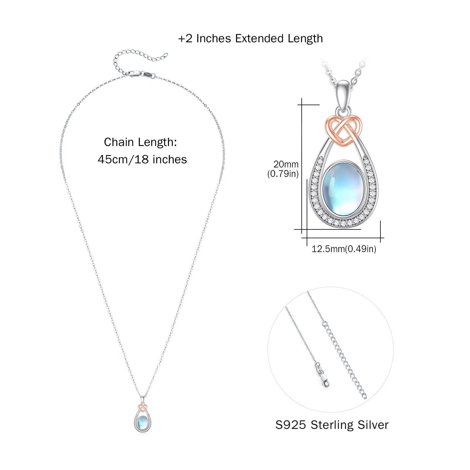 Moonstone Necklace 925 Sterling Silver Teardrop Pendant Necklaces for Women Mom Daughter Niece Wife Birthday Jewelry Gifts