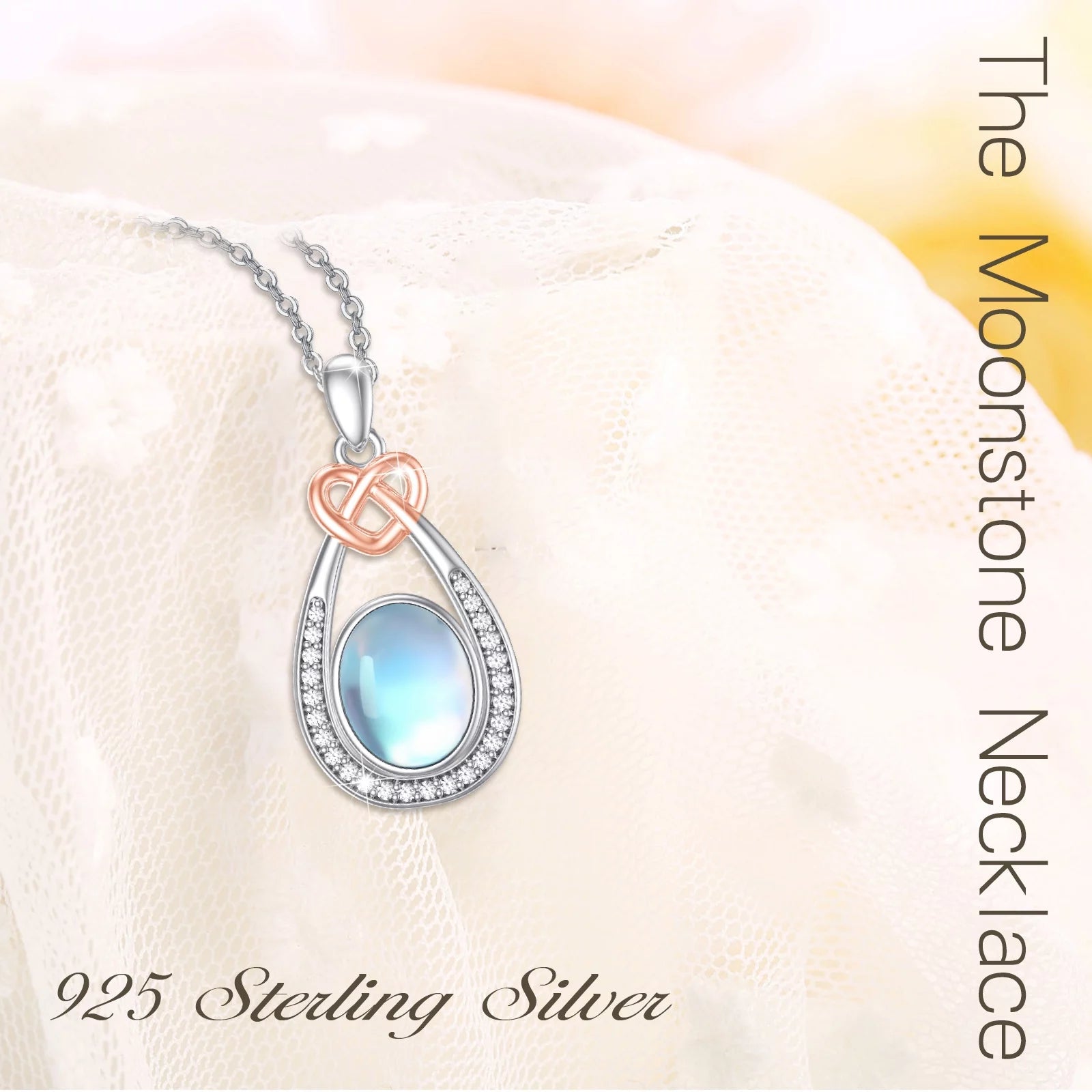 Moonstone Necklace 925 Sterling Silver Teardrop Pendant Necklaces for Women Mom Daughter Niece Wife Birthday Jewelry Gifts