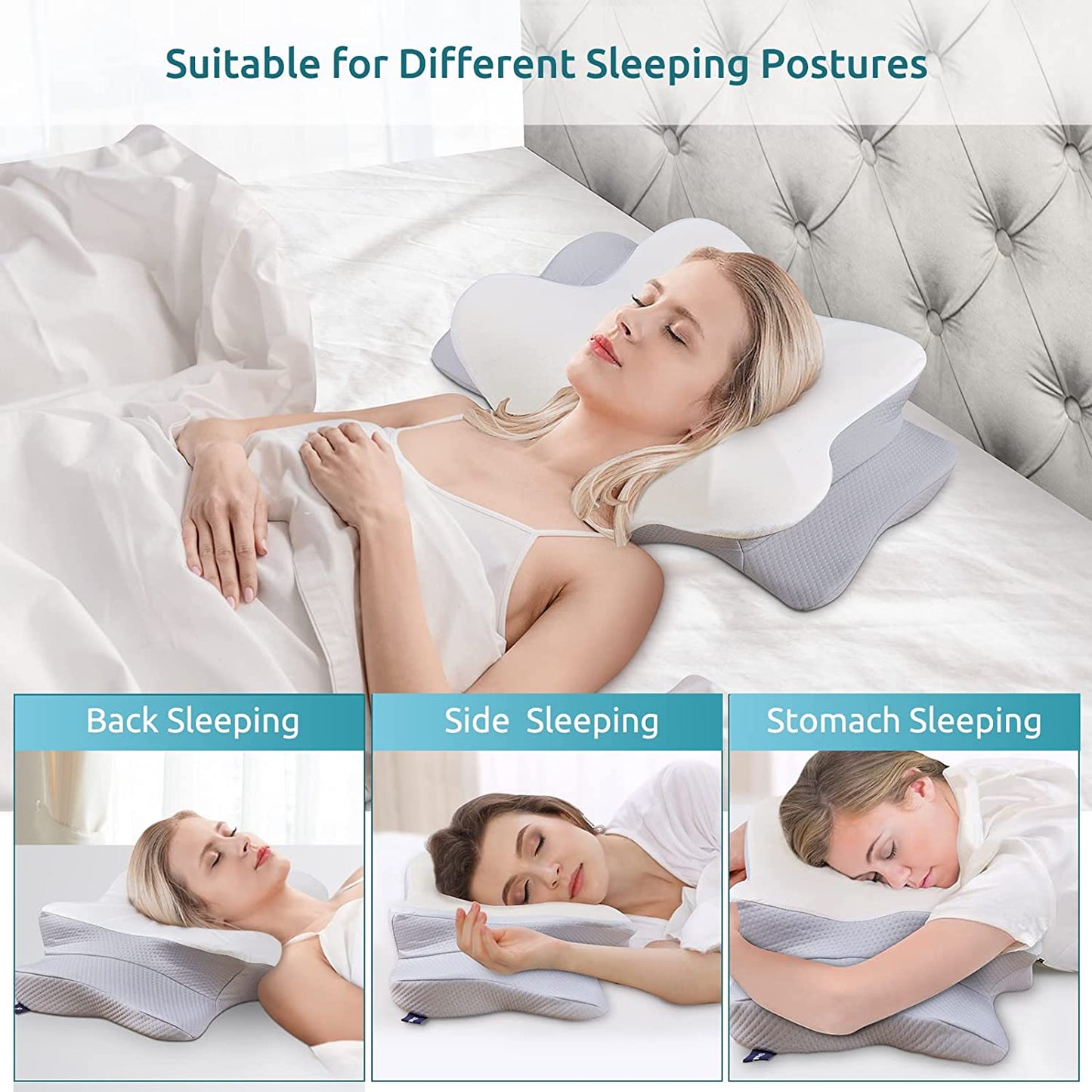 Cervical Pillow for Neck and Shoulder,Contour Memory Foam Pillow,Ergonomic Neck Support Pillow for Side Back Stomach Sleepers with Pillowcase