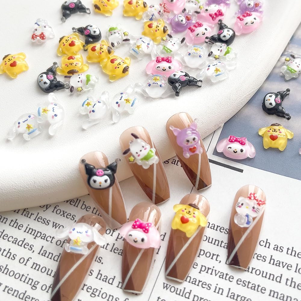 70PCS Kawaii Nail Art Charms 3D Cute Cat Resin Jelly Gummy Sweet Candy Slime Making Ornament Nail Decoration Accessories for DIY