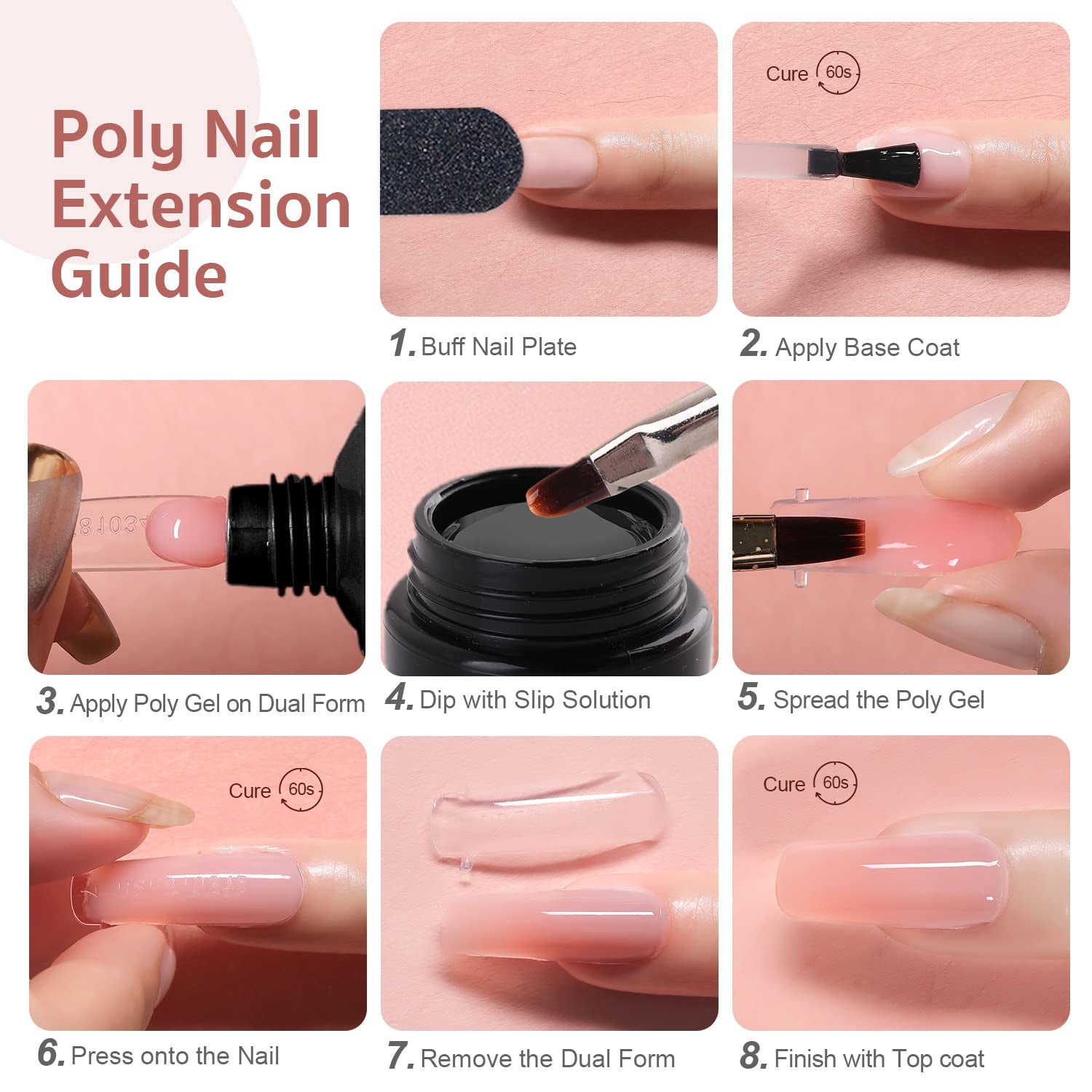 Poly Gel Set, Nail Extension Gel, 6 Colors Nude Pink Builder Gel Nail Enhancement Gel for Beginner & Professional Nail Art Salon DIY