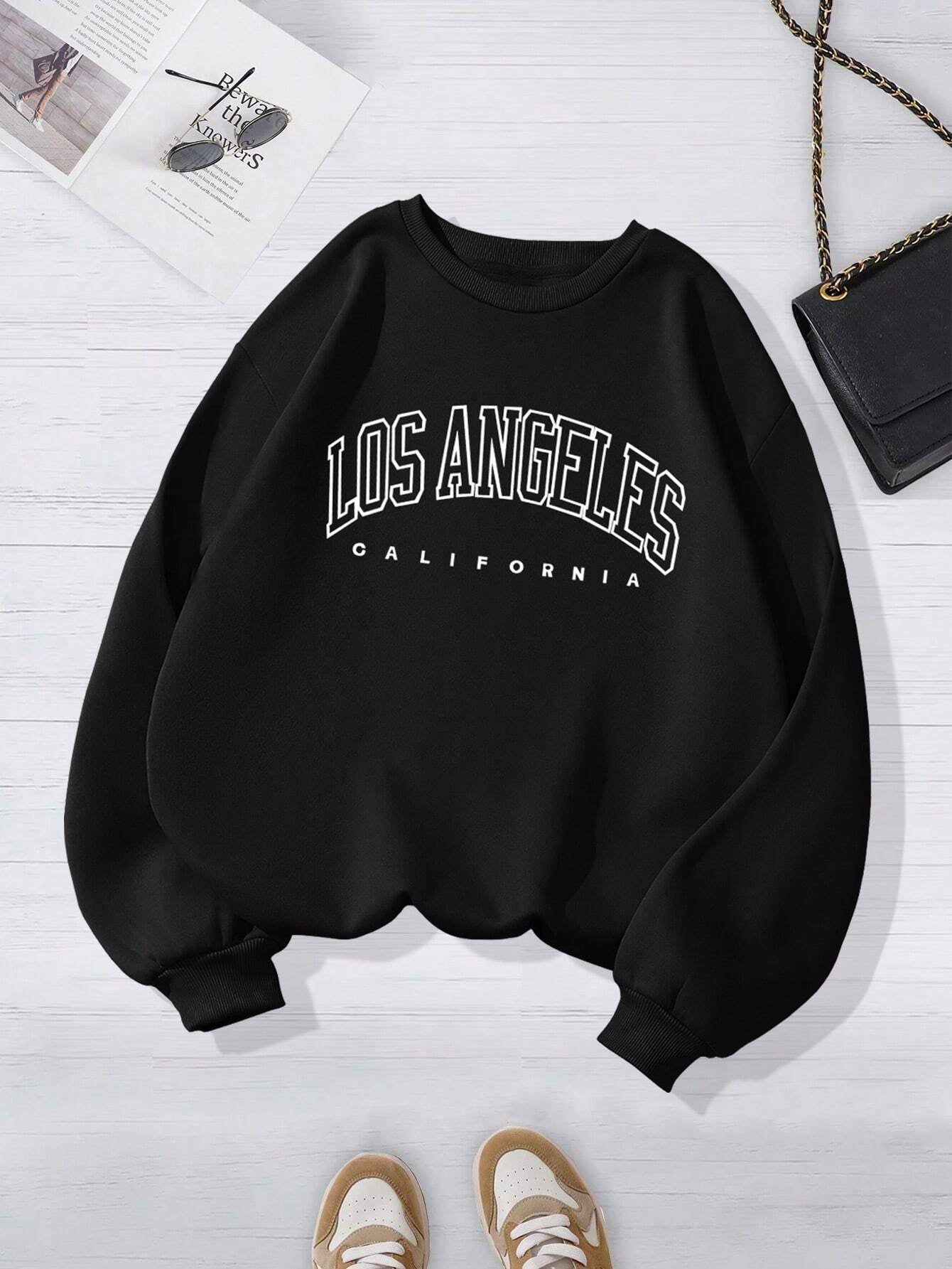 INAWLY Letter Graphic Thermal Lined Sweatshirt,Long Sleeve Tops