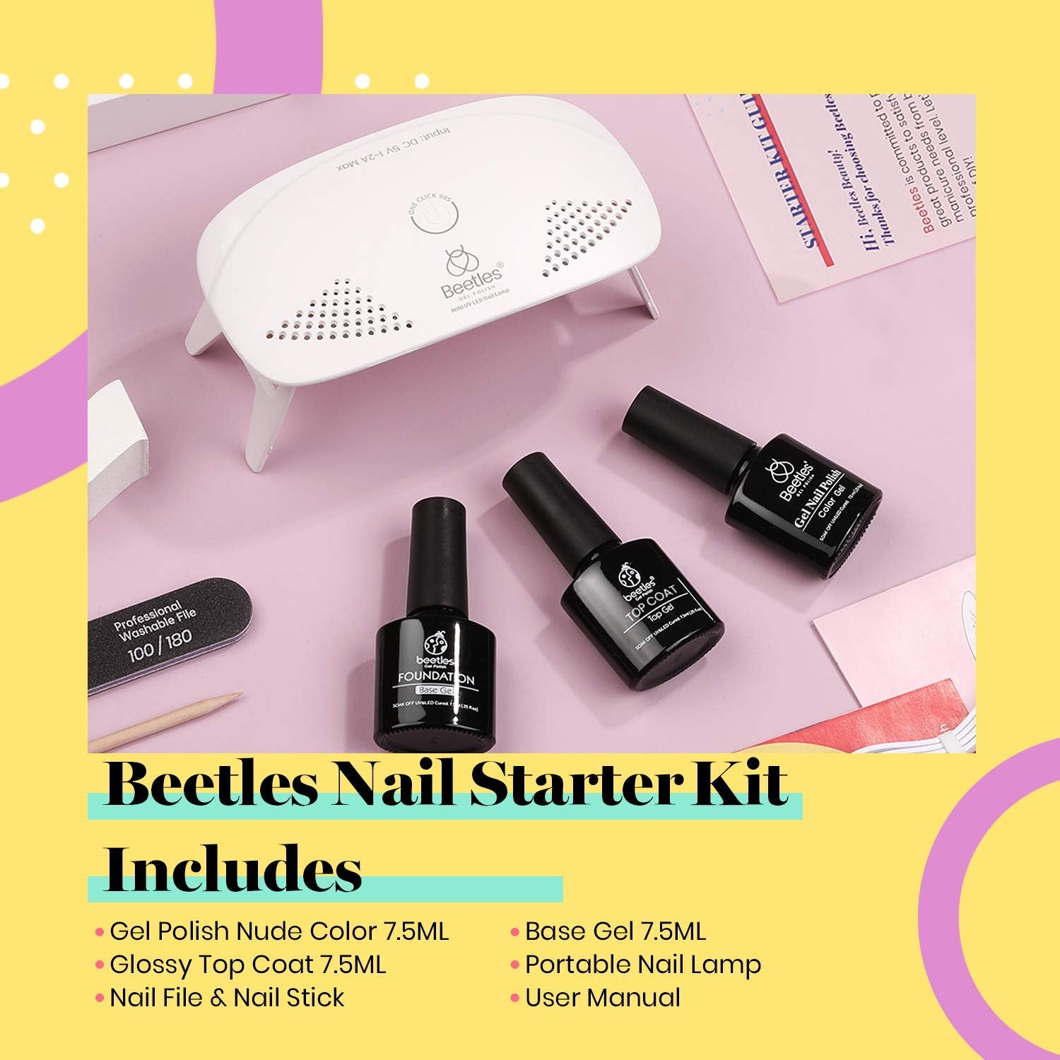 Beetles Nude Gel Nail Polish Kit with UV LED Light and Base Gel Top Coat Starter Kit, Soak off Popular Nude Gel Polish Set with Nail Lamp Nail File for DIY Home Manicure Gift for Women